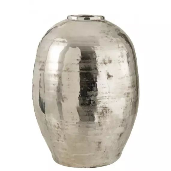 Vase arrondi métal argenté H57cm