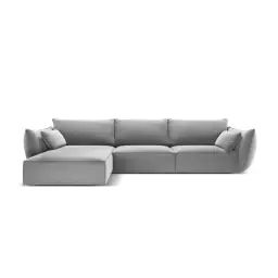 Canapé d’angle gauche 4 places en tissu velours gris