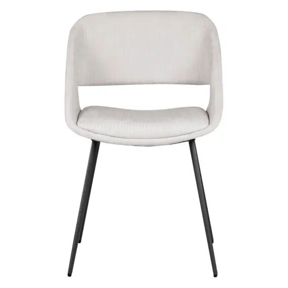 Chaise de repas en velours côtelé écru pieds métal
