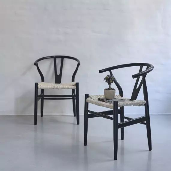 Lot de 2 chaises en mindi massif et corde naturelle noires