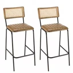Lot de 2 tabourets de bar assise matelassée cuir dossier droit