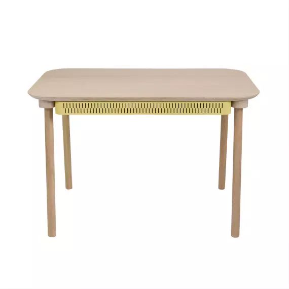 Table de repas avec tiroir en chêne et métal laiton