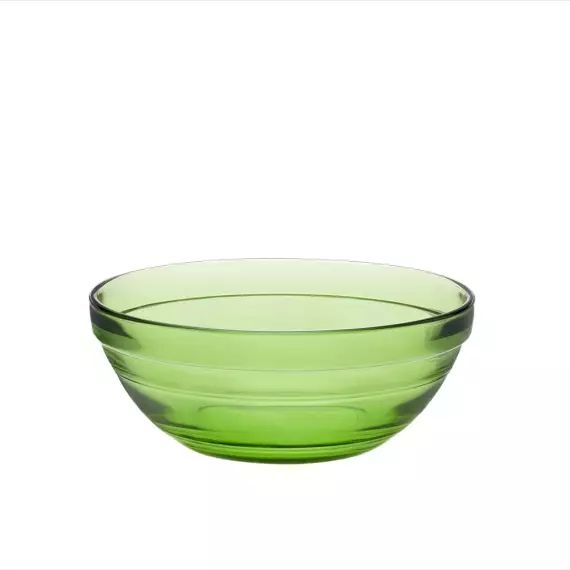 Saladier empilable 50 cl en verre trempé résistant teinté vert jungle