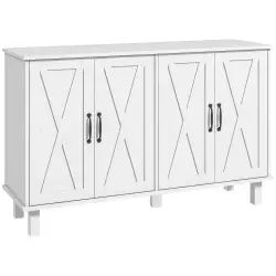 Buffet 4 portes 2 étagères style rural chic poignées métal noir blanc