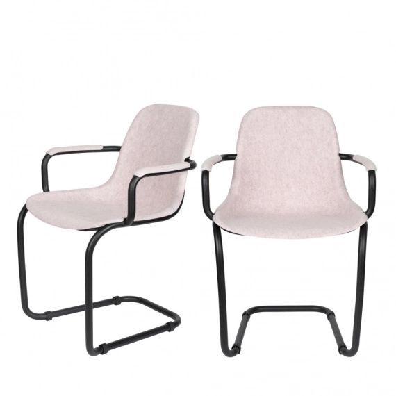 2 chaises avec accoudoirs en plastique rose pastel