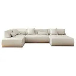 Canapé modulable 7 places angle gauche en tissu beige