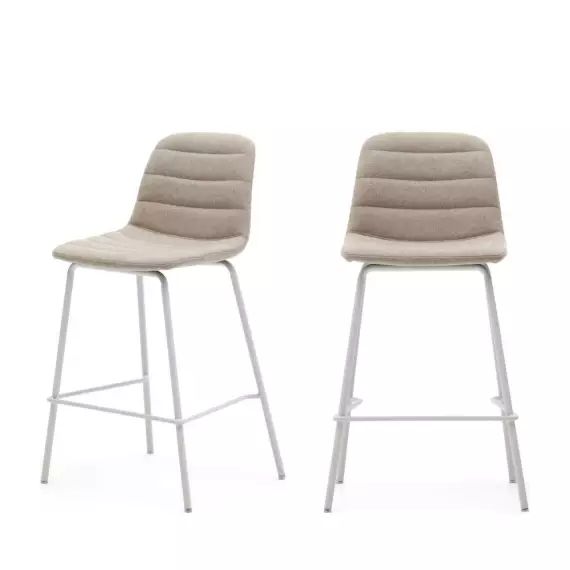 Zunilda – Lot de 2 chaises de bar en tissu et métal H65cm – Couleur – Beige