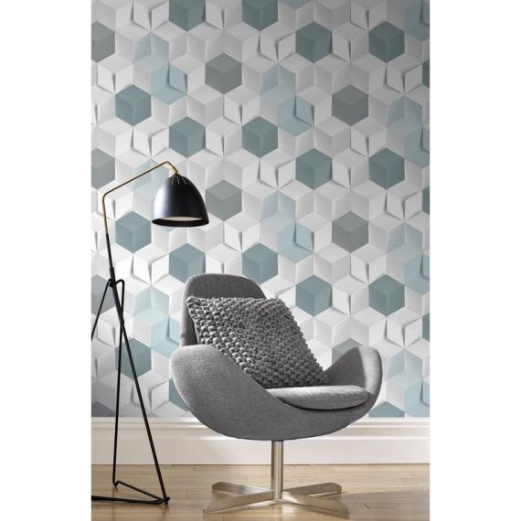 Papier peint vinyle Hexagone 3D bleu