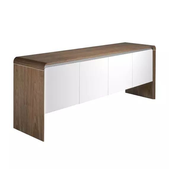 Buffet placage noyer 4 portes en MDF blanc brillant