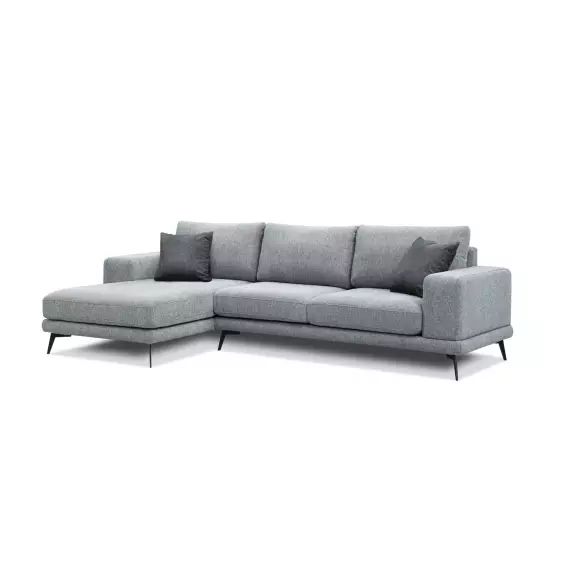 Canapé d’angle gauche 4 places tissu gris clair