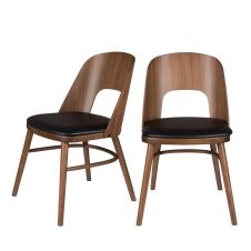 2 chaises en bois et simili bois foncé  et  noir