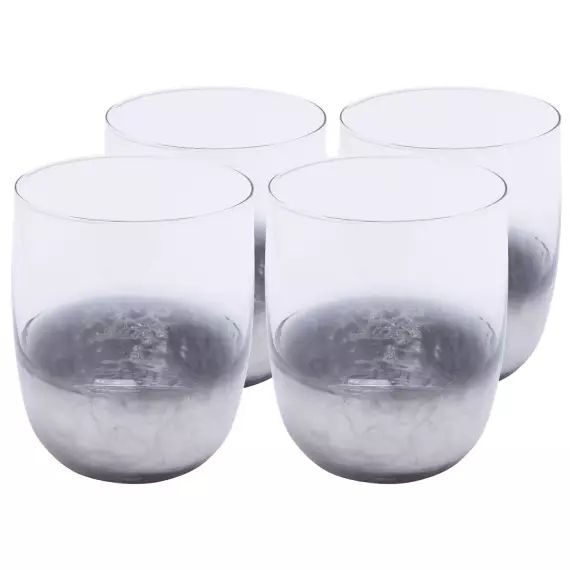 Lot de 4 – Verre à eau en verre transparent et argenté