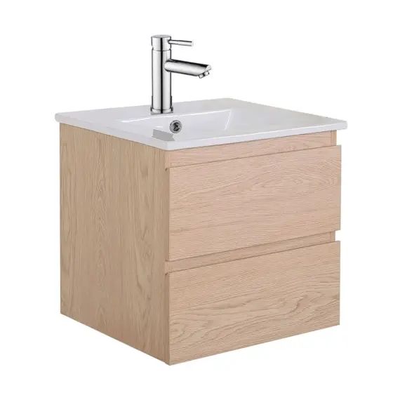 Meuble simple vasque décor chêne 45cm + vasque + robinet