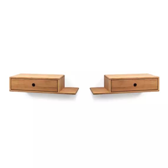 Lot de 2 Table de chevet avec étagère sur le côté  en chêne huilé