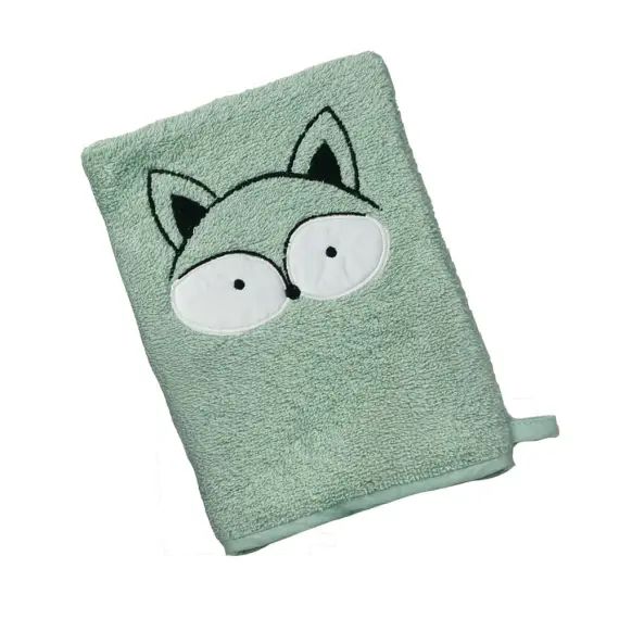 Serviette de bain + gant de toilette enfant verte 50×90 en coton