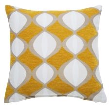 Coussin tissé jacquard motifs graphiques jaune moutarde, blancs et beiges 45×45, OEKO-TEX®