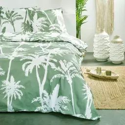 Parure de lit réversible à l’esprit tropical coton vert 240 x 220