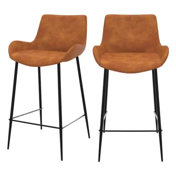 Chaise de bar mi-hauteur 65cm en cuir synthétique camel (x2)