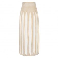 Vase en grès beige et lignes verticales blanches H33