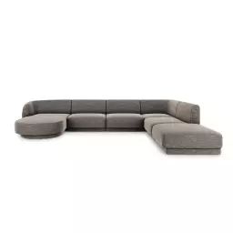 Canapé d’angle côté droit 6 places en tissu chenille gris
