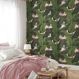 Papier Peint Rose Feuilles de Bananier 250×200 cm
