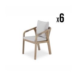 Lot de 6 chaises de jardin en bois d&rsquo;acacia et en corde tressée