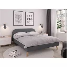 Cadre de lit MOBY avec sommier à lattes en tissu – Gris foncé, Largeur – 140 cm – 103 x 203 x 89 cm – Usinestreet