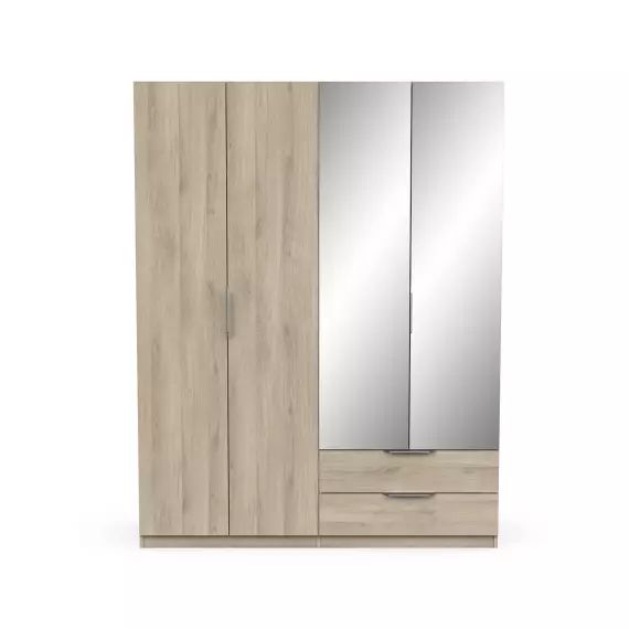 Armoire 4 portes, 2 tiroirs et 2 miroirs – L157,3 cm