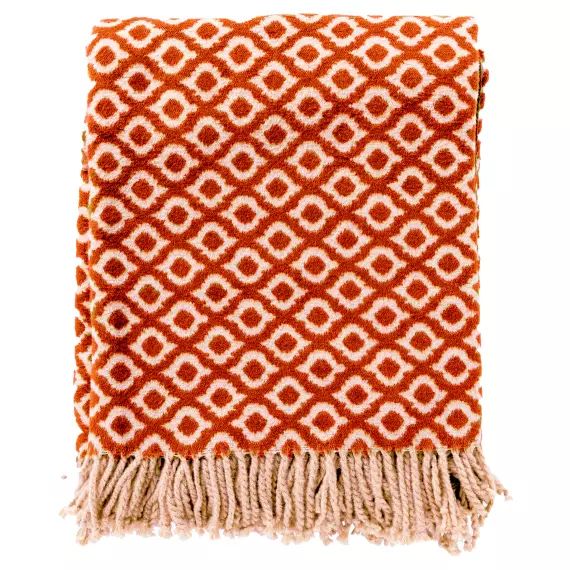 Plaid orange 150×200 cm en coton et acrylique avec motif