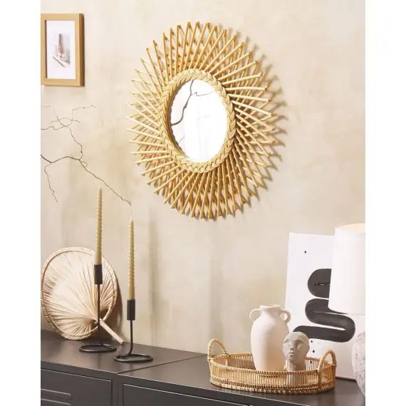 Miroir en rotin beige 60×60