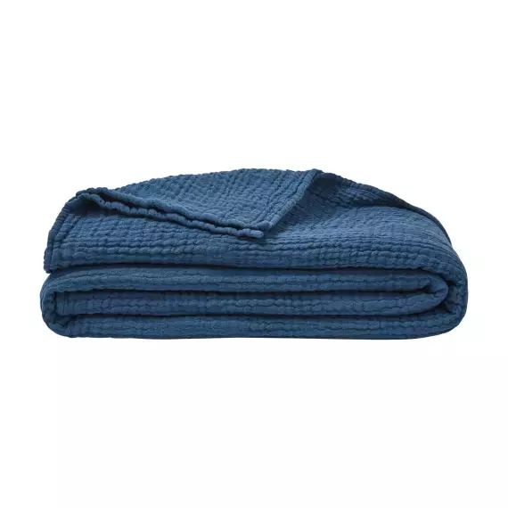 Plaid en gaze de coton pétrole 130×170