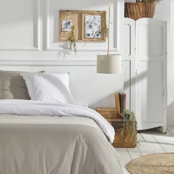 Parure de lit en coton beige 260×240