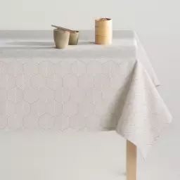 Nappe en coton biologique antitâche beige géométrique 140×140 cm