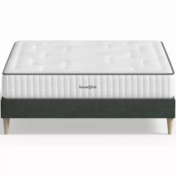 Pack lit 140×190 en velours côtelé vert + Matelas latex