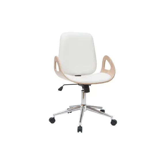 Fauteuil de bureau design blanc et bois clair GLORY