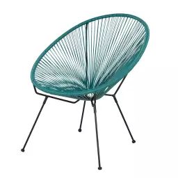 Fauteuil de jardin rond en acier noir et résine vert céladon