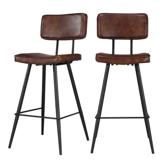 Chaise de bar mi-hauteur 65 cm cuir synthétique marron (x2)