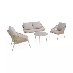 Salon de jardin en corde 4 places, table en zinc