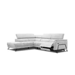 Canapé d’angle gauche 5 places avec relax électrique tissu gris clair