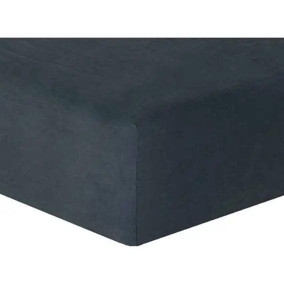 Drap housse en lin lavé 180x200x40 Bleu nuit
