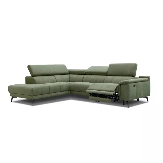 Canapé d’angle gauche 5 places avec relax électrique tissu vert