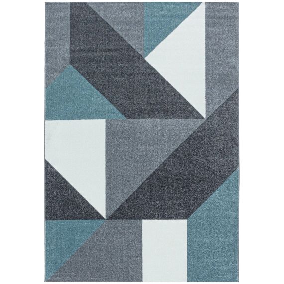 Tapis géométrique à poils ras bleu 200x290cm