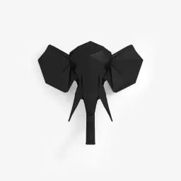 Trophée décoratif mural éléphant noir, statuette origami en polyrésine