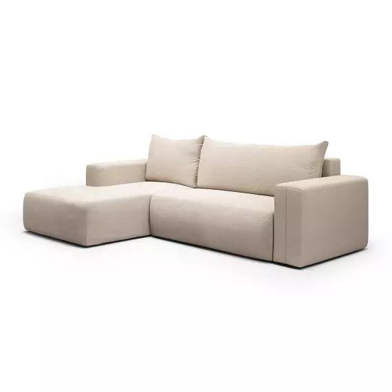 Canapé d’angle convertible gauche 3 places coffre beige