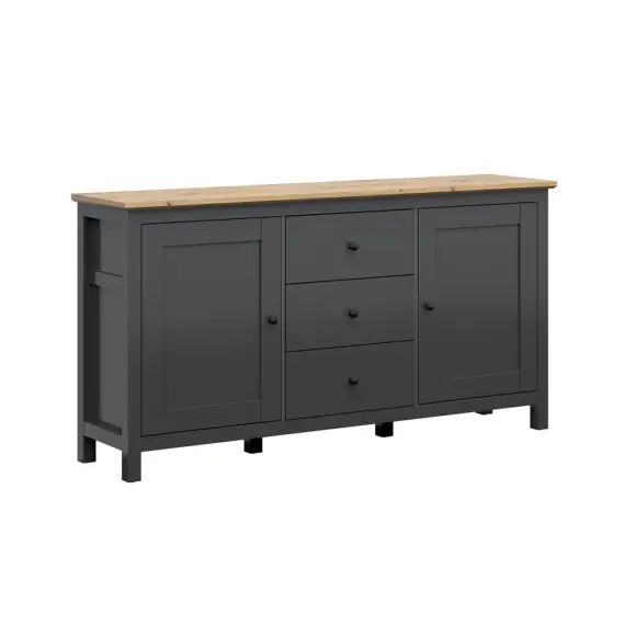 Buffet 2 portes 3 tiroirs gris anthracite et naturel