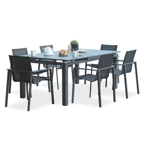 Ensemble repas de jardin 6 places en aluminium anthracite