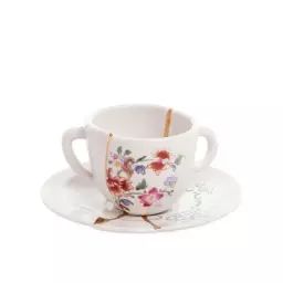 Tasse à café Kintsugi en Céramique, Or – Couleur Blanc – 18.17 x 18.17 x 5 cm – Designer Marcantonio