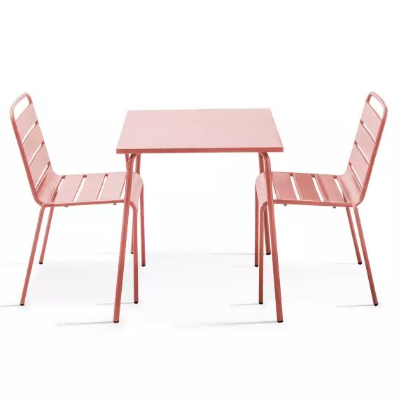 Ensemble table de jardin carrée et 2 chaises acier argile