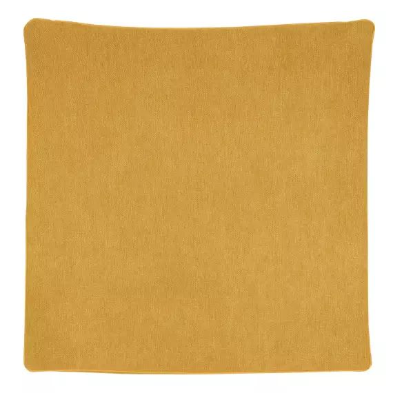 Housse de coussin passepoilée effet velours jaune 60 x 60