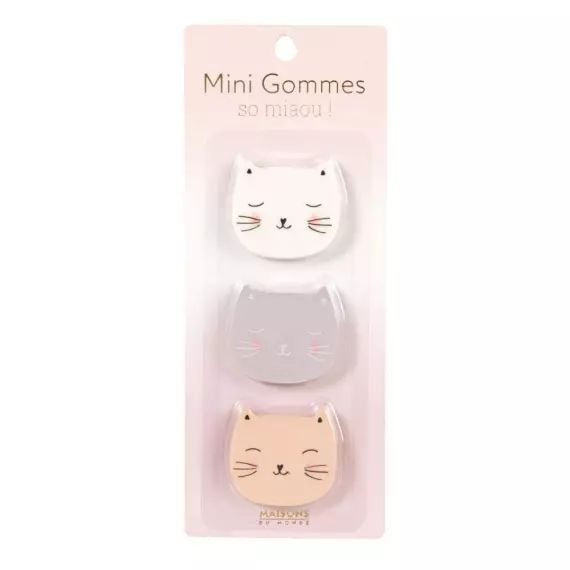 Gommes chat violette, blanche et rose (x3)